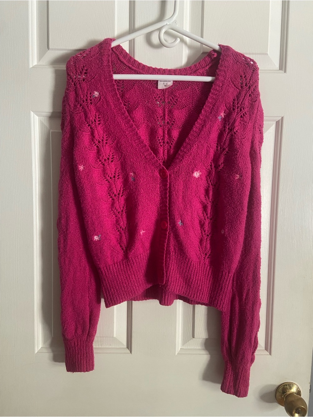 abercrombie kids Hot Pink Knit Cardigan with Embroidered Dots